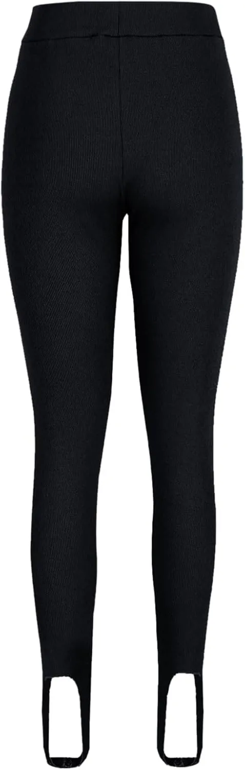Women's High Waist Knit Yoga Stirrup Leggings Trendy Tummy Control Stretch Gym Trouser Workout Running Tights Pants