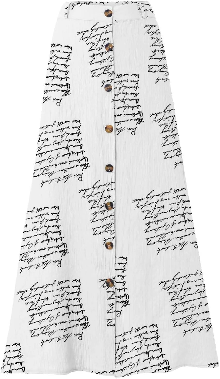 Womens Linen Button Down High Waist A Line Long Skirt Flowy Lightweight Slit Beach Maxi Skirt