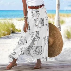 Womens Linen Button Down High Waist A Line Long Skirt Flowy Lightweight Slit Beach Maxi Skirt