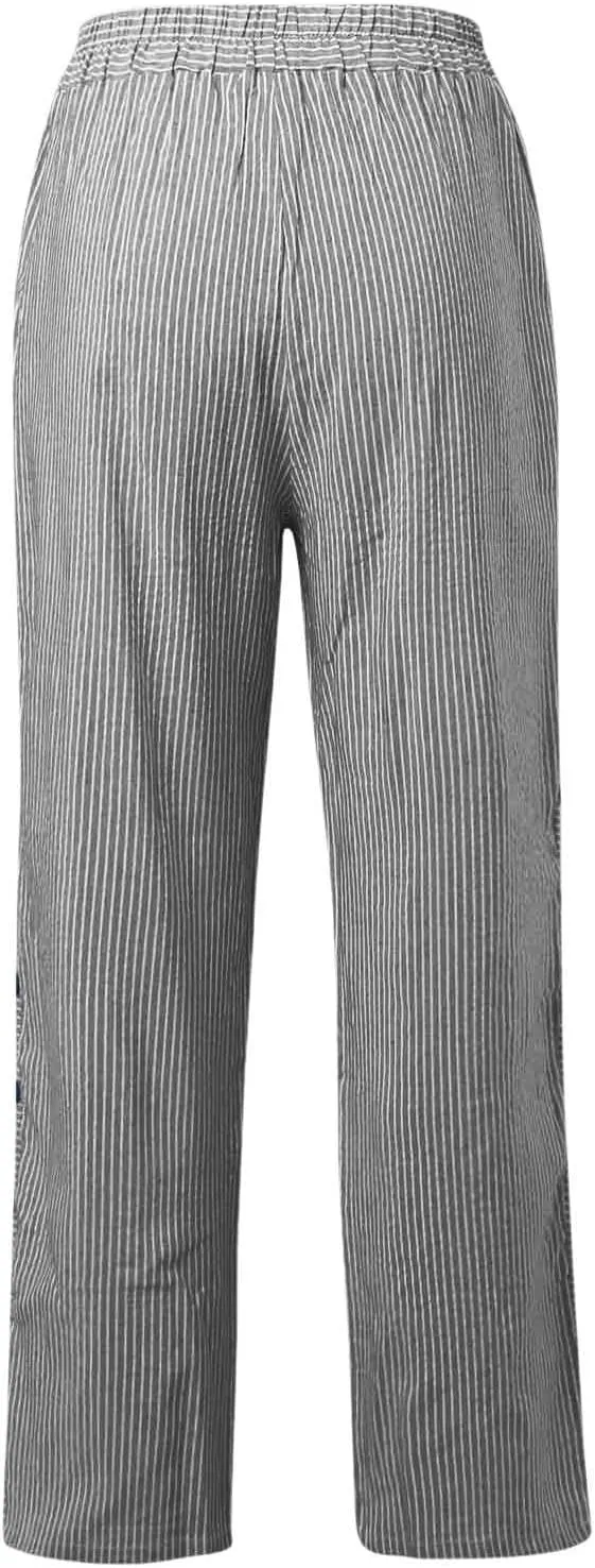 Womens Linen Pants High Waisted Summer Beach Pants Elastic Waist Tapered Pants Casual Trousers with Pocket