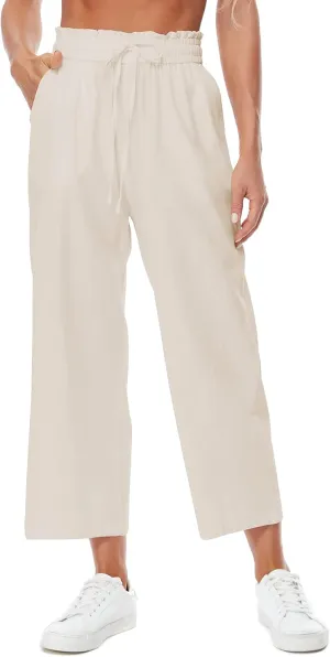 Womens Linen Pants Wide Leg High Waisted Drawstring Casual Loose Beach Pants with Pockets