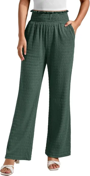 Women's Lounge Straight Pants Wide Leg Trousers 2024 Trendy High Waisted Business Texture Pants with Pockets