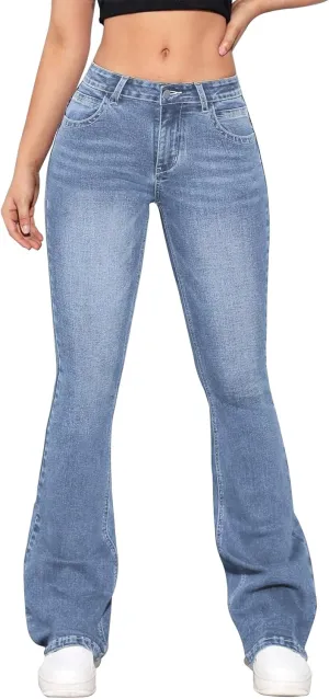 Womens Low Waisted Stretchy Flare Jeans Causal Bootcut Denim Pants Jean.