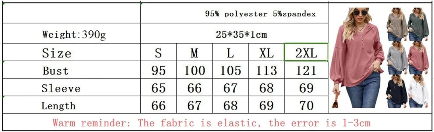 Women's Oversized Hoodies Sweatshirts,Solid Loose Pullover Long-Sleeved T-shirt,Casual Button V Neck Hooded Tops