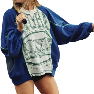 Women's Oversized Sweatshirt Long Lantern Sleeve Crew Neck Color Block Printed Fall Casual Loose Pullover Tops