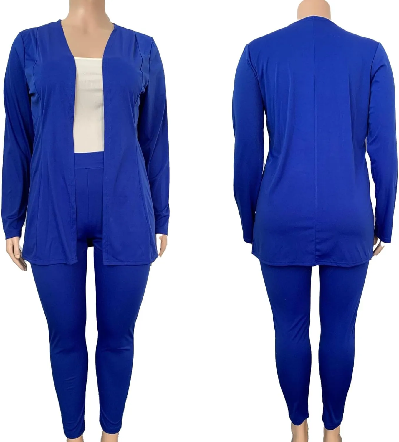 Women's Plus Size 2 Piece Outfits Open Front Blazer and High Waisted Long Pant Suit Set Business Loungewear