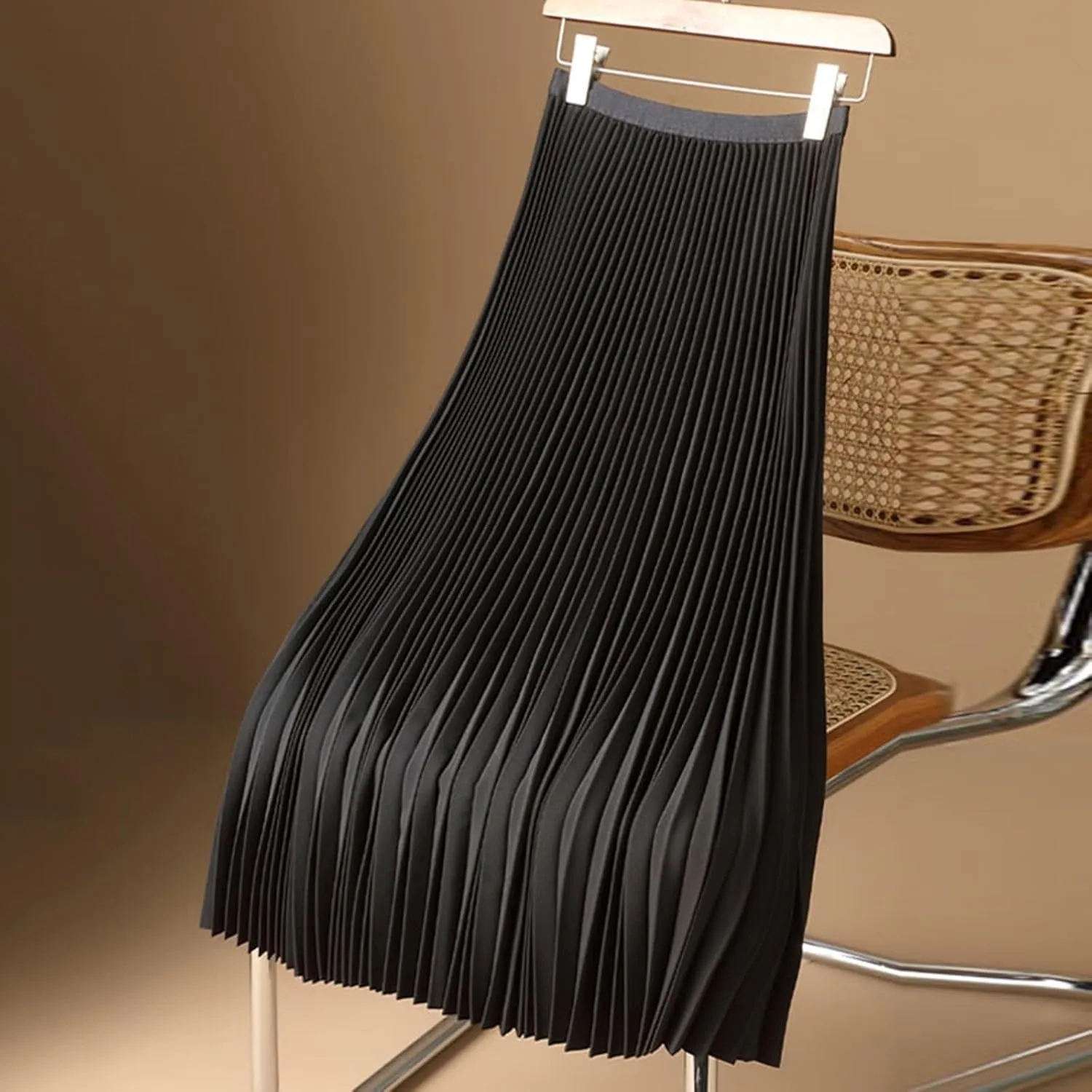 Women's Premium Accordion Pleated Maxi Skirt Flowy Shimmer High Waisted A-line Longline Skirts for Party Evening Dailywear