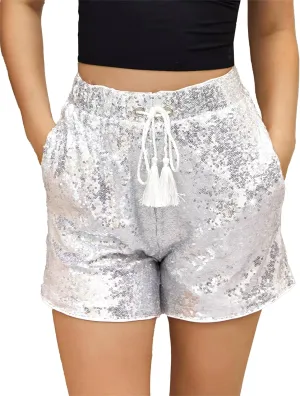 Women's Sequins Sparkly Straight Leg Glitter Party Shorts Hot Pants Black