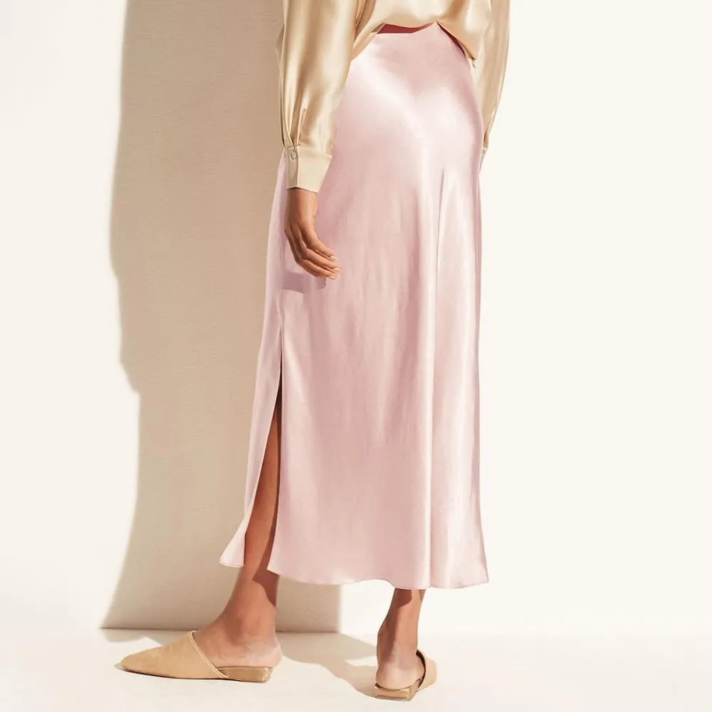Women's Silk Slip Satin Midi Skirt Dressy Flowy Ruffle Elastic High Waisted Flared Cocktail Party Work A Line Skirts