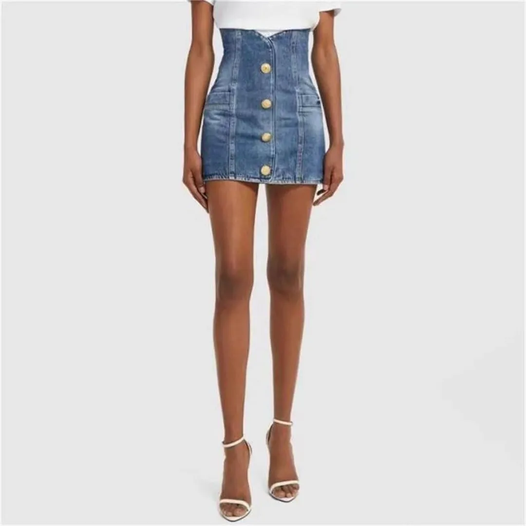 Women's Skirt Denim Mini Skirt Button Decoration High Waisted Women's Half Skirt Y2k Jeans Skirt
