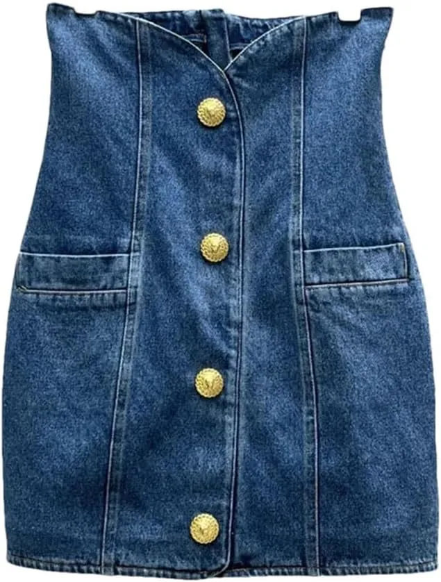 Women's Skirt Denim Mini Skirt Button Decoration High Waisted Women's Half Skirt Y2k Jeans Skirt