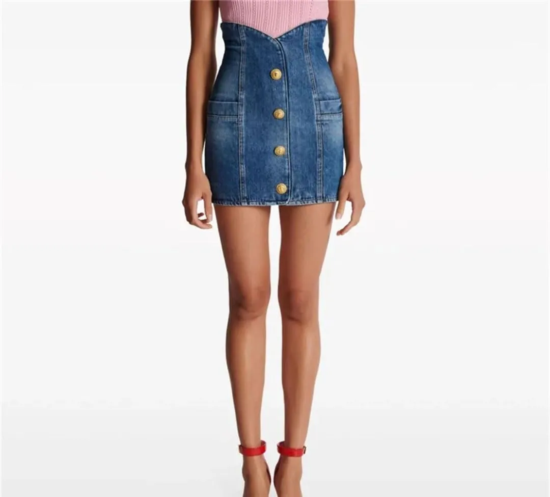 Women's Skirt Denim Mini Skirt Button Decoration High Waisted Women's Half Skirt Y2k Jeans Skirt