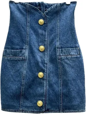 Women's Skirt Denim Mini Skirt Button Decoration High Waisted Women's Half Skirt Y2k Jeans Skirt