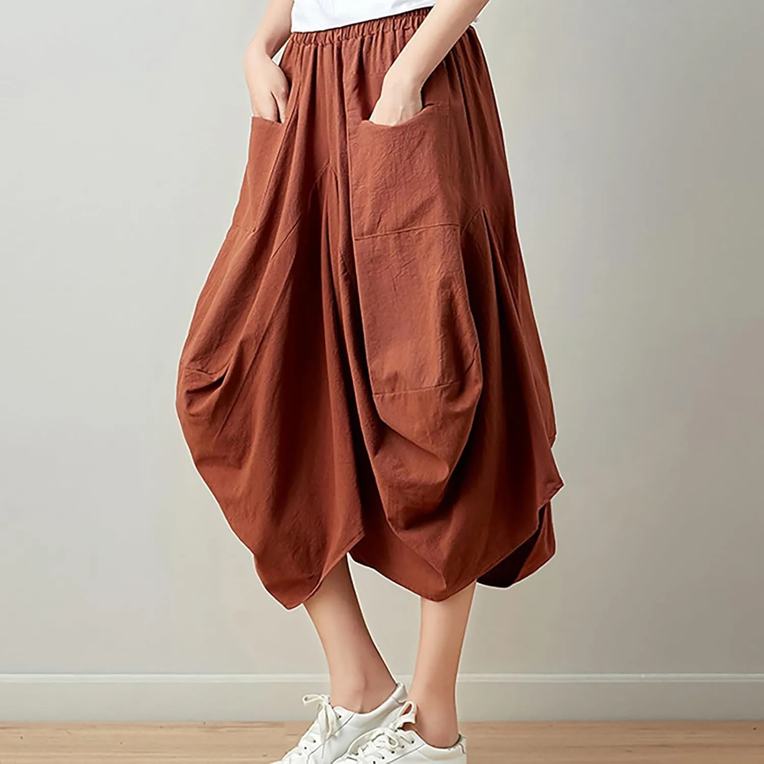 Women's Skirt Ethnic Style Cute Beautiful Loose Skirt Girls Plaid Skirt Size 12