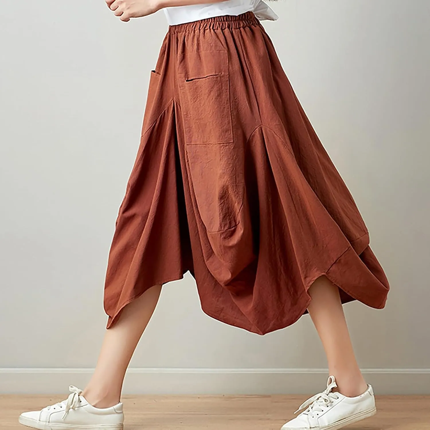 Women's Skirt Ethnic Style Cute Beautiful Loose Skirt Girls Plaid Skirt Size 12