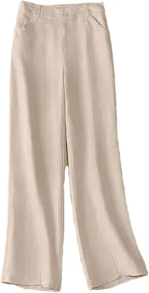 Women's Solid Color Buttoned Wide Leg Pants Loose High Waist Straight Pants