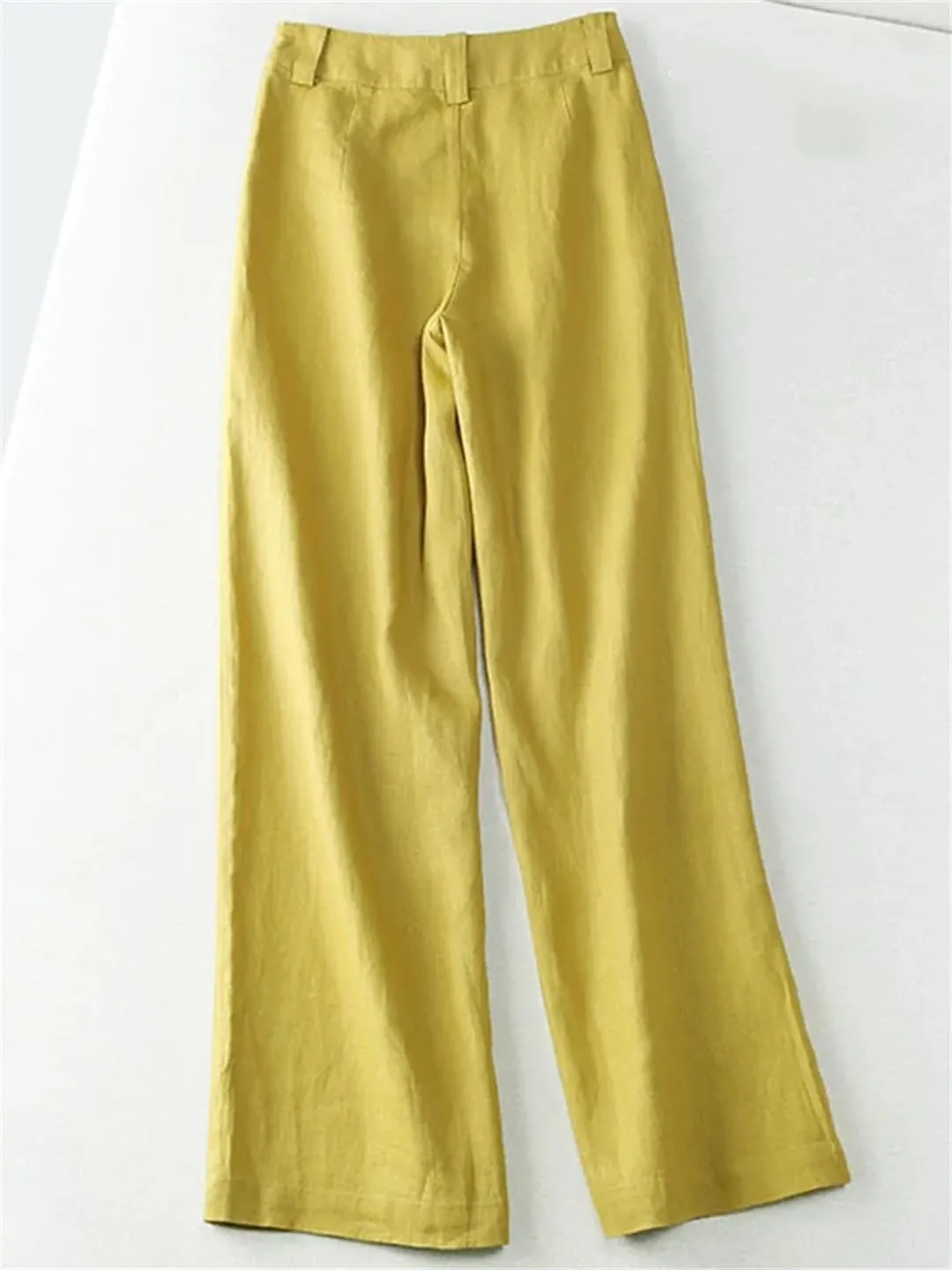 Women's Solid Color Buttoned Wide Leg Pants Loose High Waist Straight Pants
