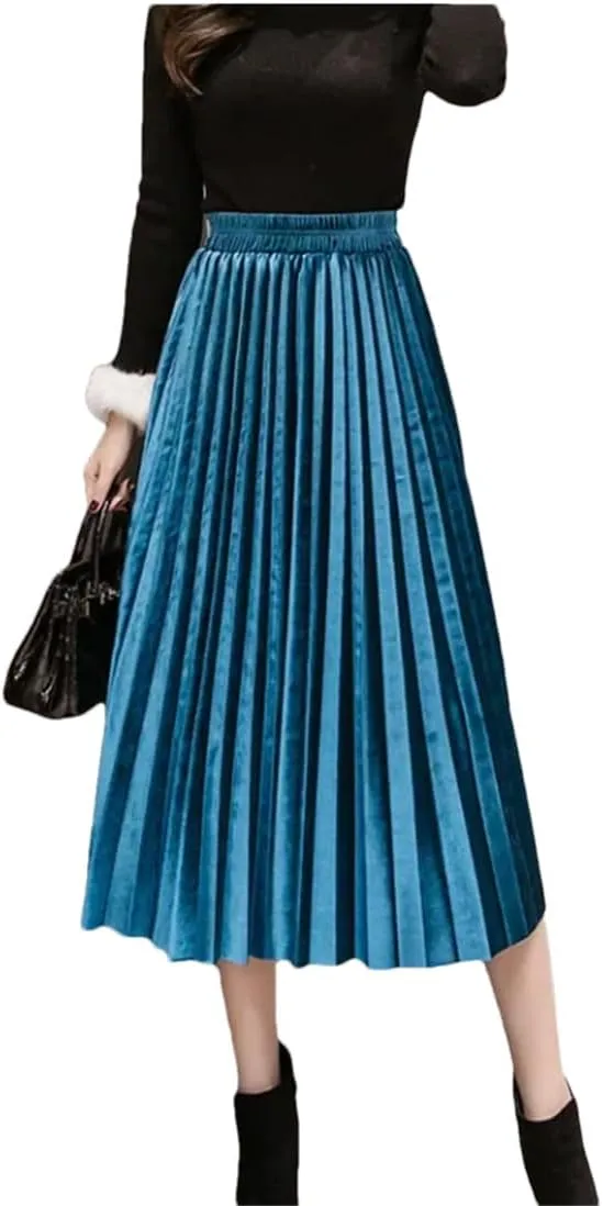 Women's Spring Summer Solid Color Skirt Elegant Mid-Length High Waist Midi Pleated Skirt