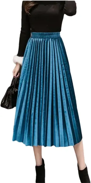 Women's Spring Summer Solid Color Skirt Elegant Mid-Length High Waist Midi Pleated Skirt