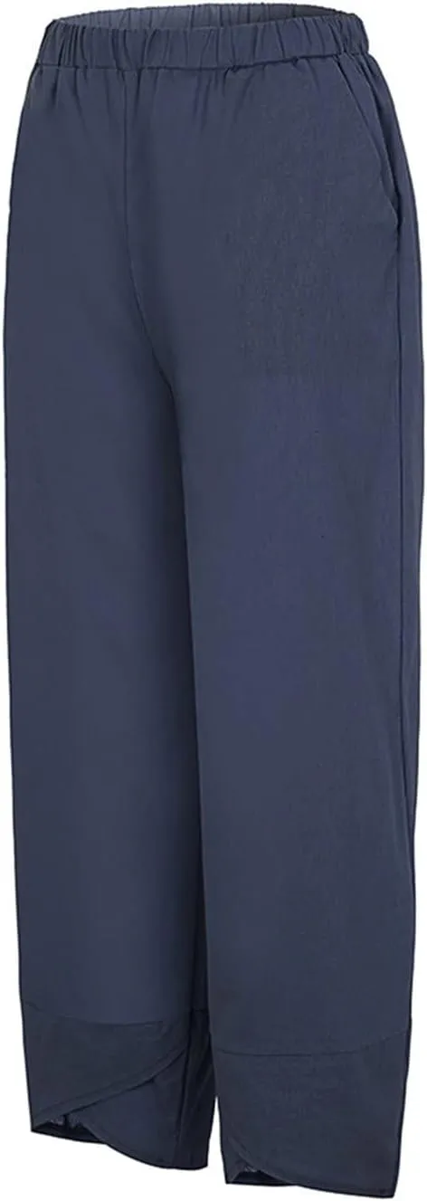 Women's Summer Cotton Linen Capri Pants Casual High Waist Cropped Trouser Tapered Leg Sweatpants Loose Workout Pants