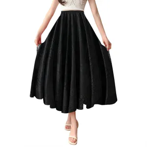 Womens Summer Elastic Waist Pleated A Line Flowy Swing Tiered Long Beach Skirt Dress Long Jean Skirts for Women