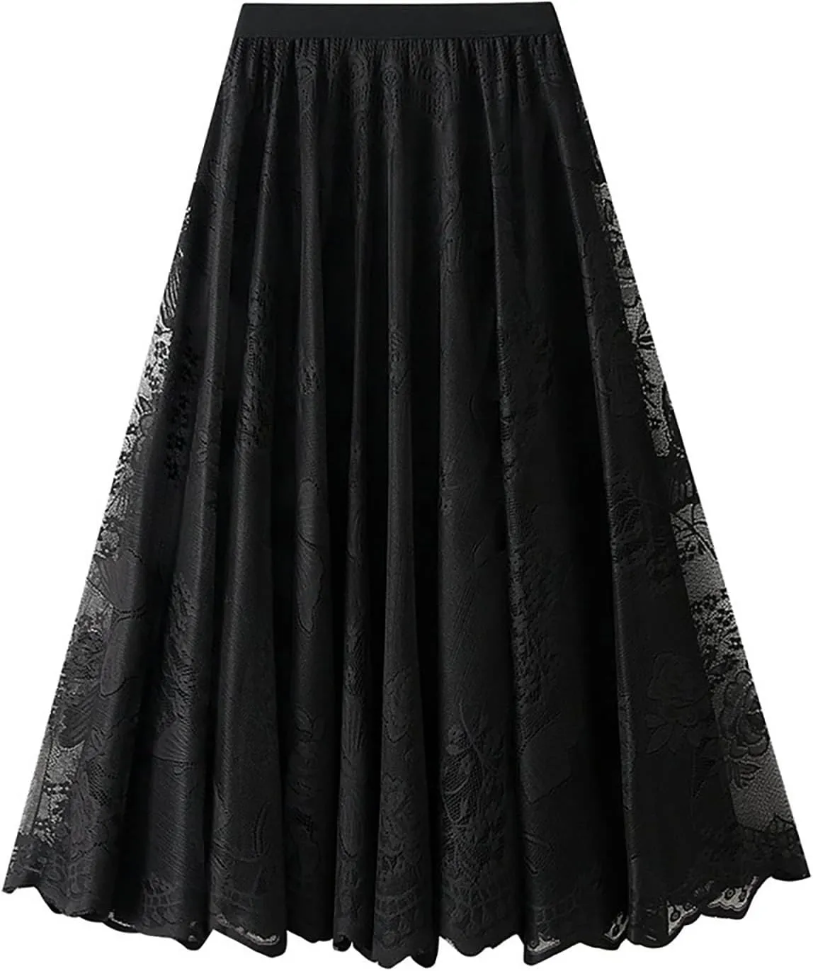 Womens Summer Elastic Waist Pleated A Line Flowy Swing Tiered Long Beach Skirt Dress Long Jean Skirts for Women