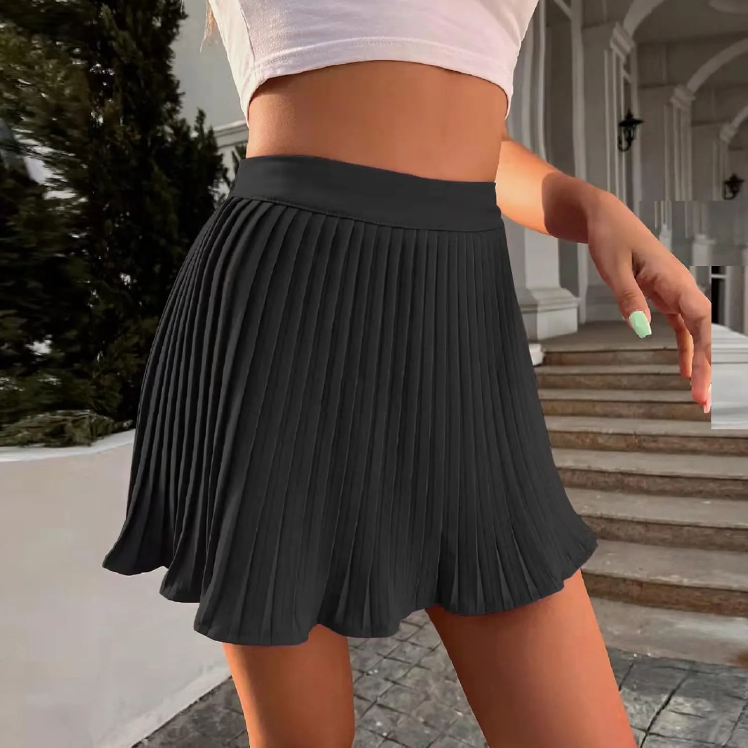 Women's Summer Empire Waist Ruffle Tiered Pleated Mini Skirt Solid Color A Line Beach Beach Skirts for Women Plus