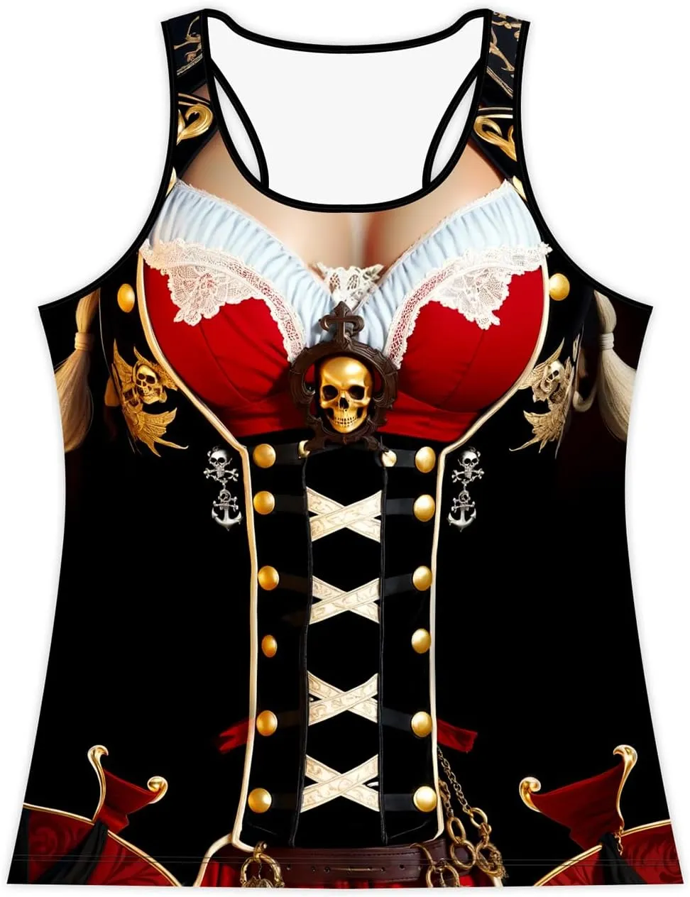 Women's Summer Tank Tops Pirate Knight Skull Sexy and Funny Print Slim Crewneck Sleeveless Top Vest