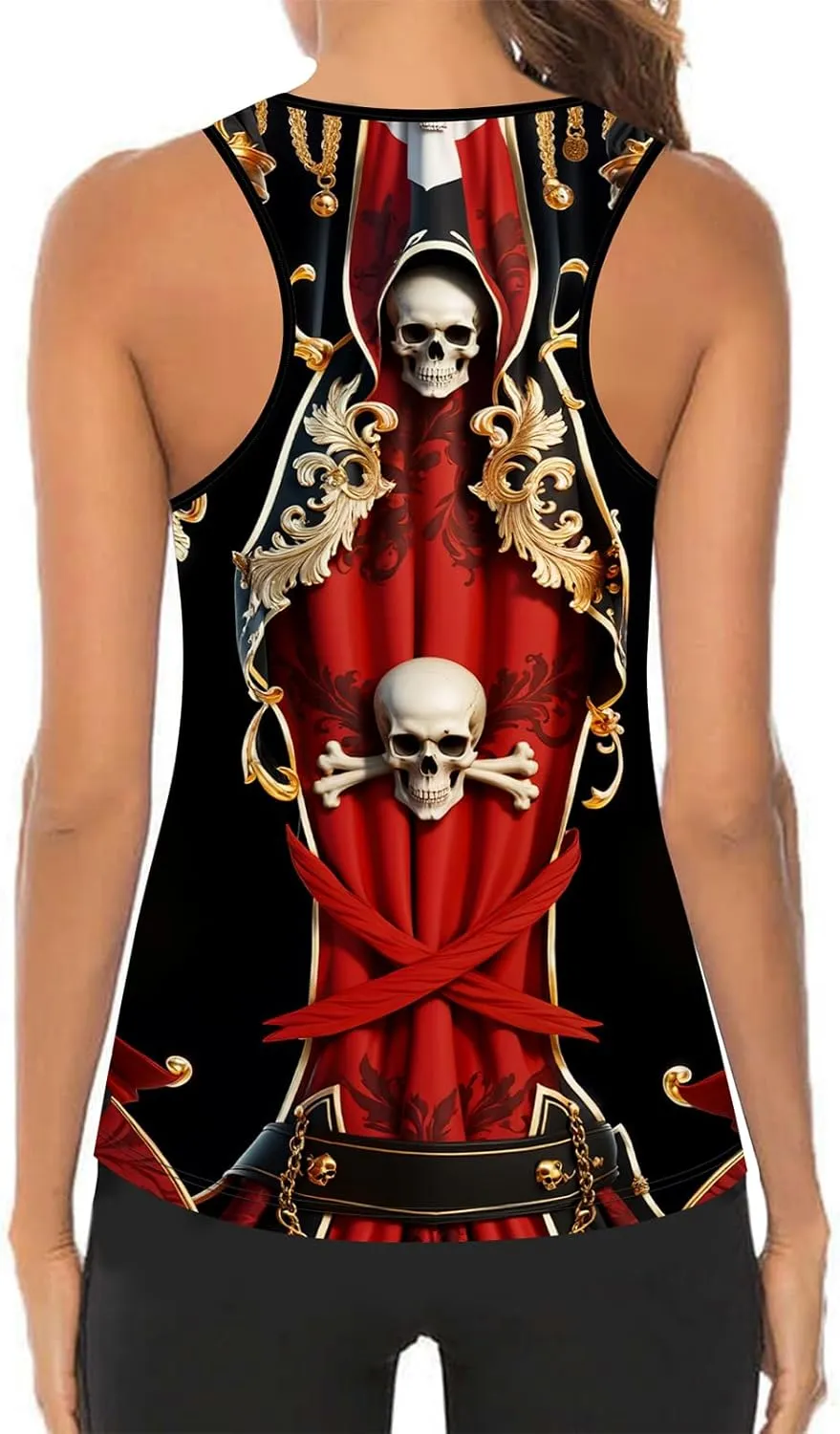 Women's Summer Tank Tops Pirate Knight Skull Sexy and Funny Print Slim Crewneck Sleeveless Top Vest