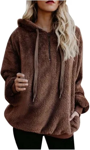 Womens Sweateshirt Oversized Pullover Hoodie Fuzzy Fleece Sweatshirt Fluffy Coat Winter Warm Coat Outwear with Pocket