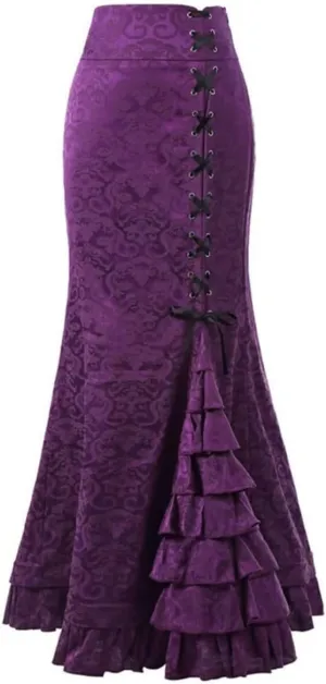 Women's Victorian Skirts Vintage High Waist Steampunk Long Fishtail Tiered Ruffle Mermaid Maxi Pencil Dress