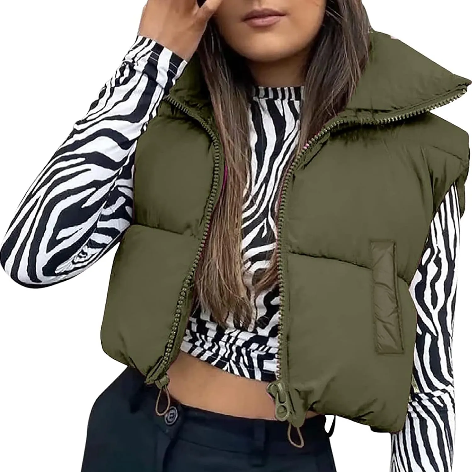 Women's Winter Cropped Vest Jacket Sleeveless Mock Neck Zipper Puffer Waistcoat Tops Cotton Padded Crop Gilet
