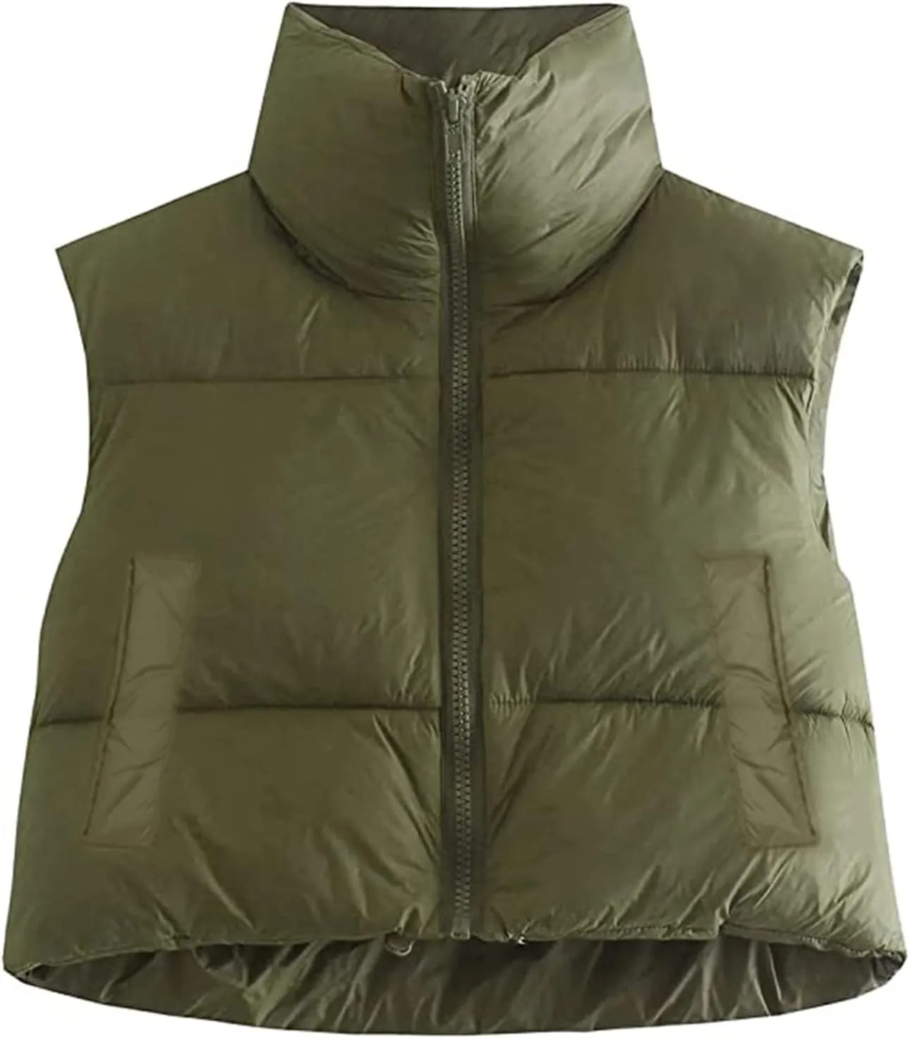 Women's Winter Cropped Vest Jacket Sleeveless Mock Neck Zipper Puffer Waistcoat Tops Cotton Padded Crop Gilet