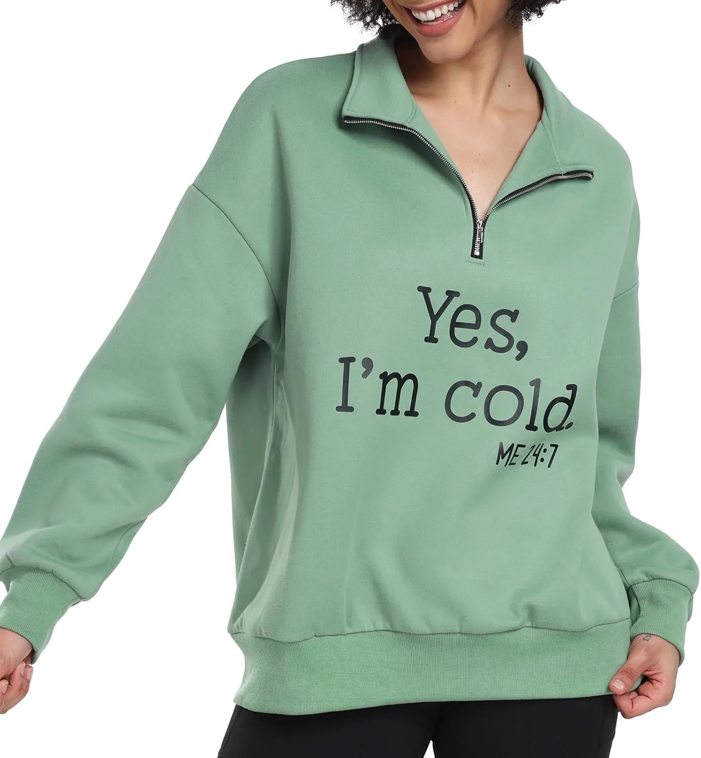 Womens Yes I'm Cold Me 24:7 Printed Oversized Sweatshirts Hoodies Half Zip Pullover 2024 Fashion Outfits Drop Shoulder Top