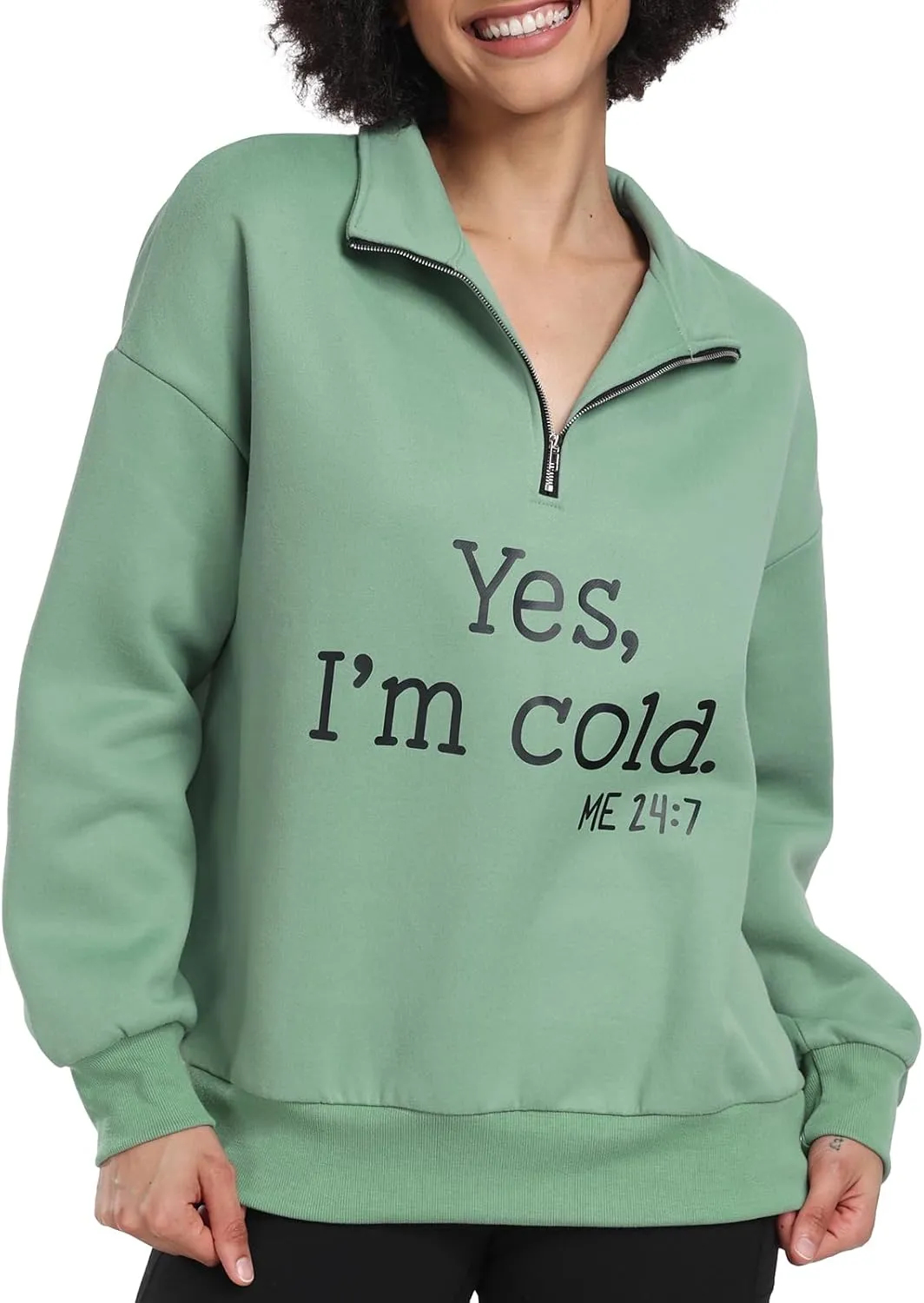 Womens Yes I'm Cold Me 24:7 Printed Oversized Sweatshirts Hoodies Half Zip Pullover 2024 Fashion Outfits Drop Shoulder Top