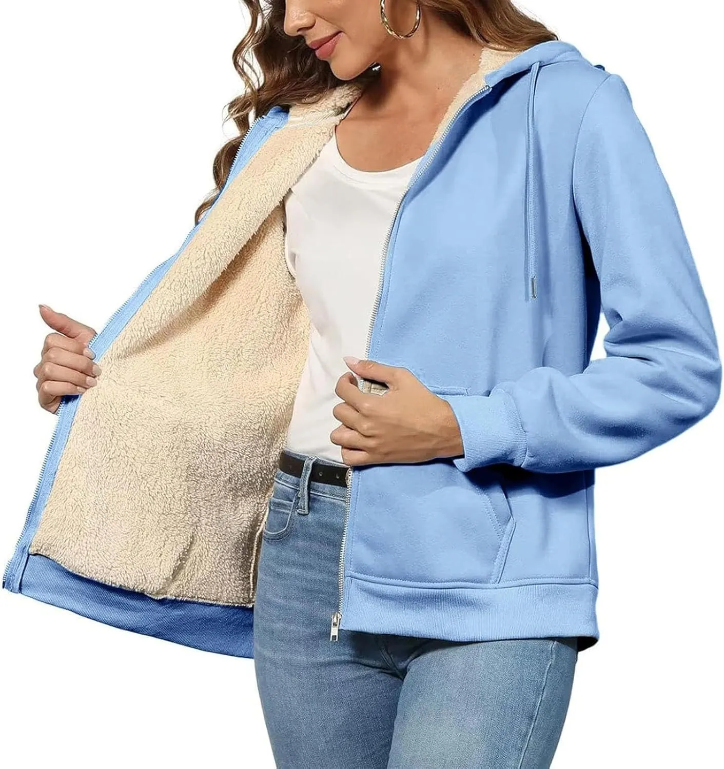 Womens Zip Up Hoodies Oversized Sweatshirts Warm Fleece Sherpa Lined Fashion Outfits Sweaters Casual Jackets