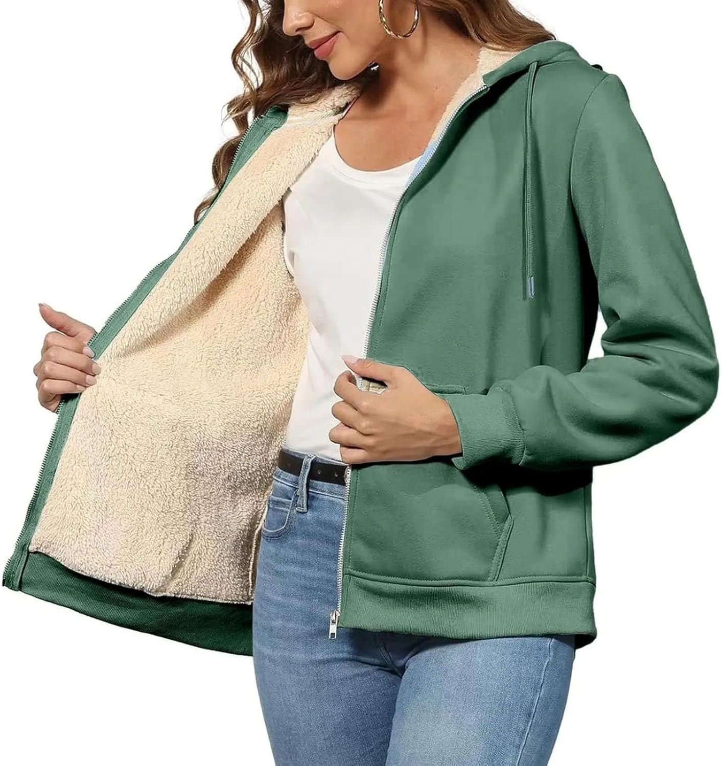Womens Zip Up Hoodies Oversized Sweatshirts Warm Fleece Sherpa Lined Fashion Outfits Sweaters Casual Jackets