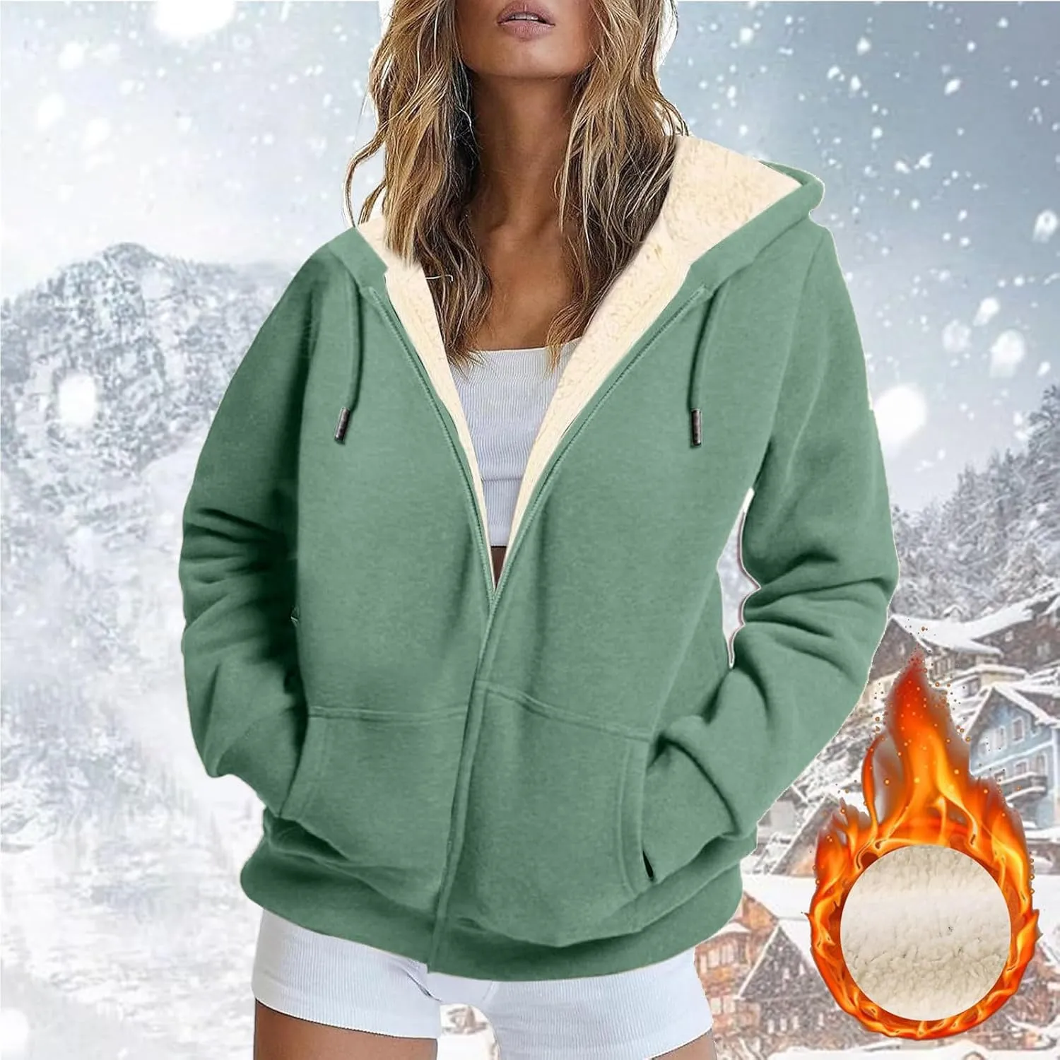 Womens Zip Up Hoodies Oversized Sweatshirts Warm Fleece Sherpa Lined Fashion Outfits Sweaters Casual Jackets