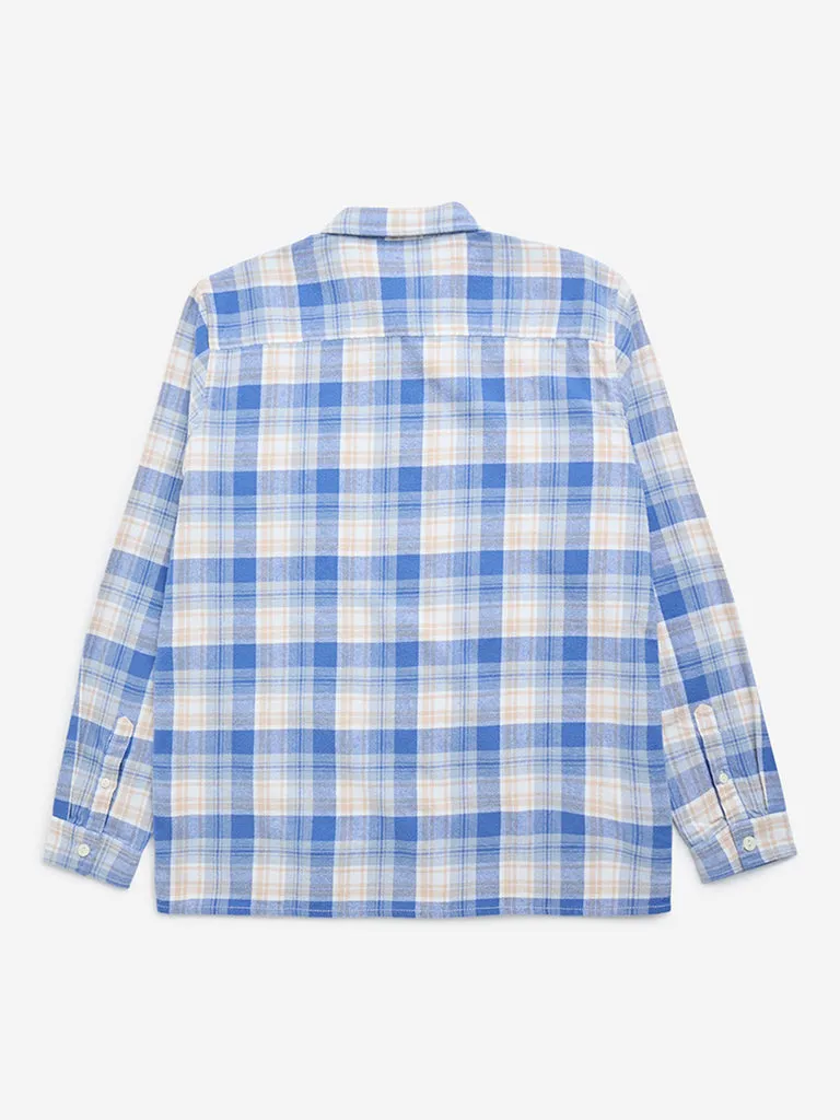 Y&F Kids Blue Flannel Checkered Cotton Shirt
