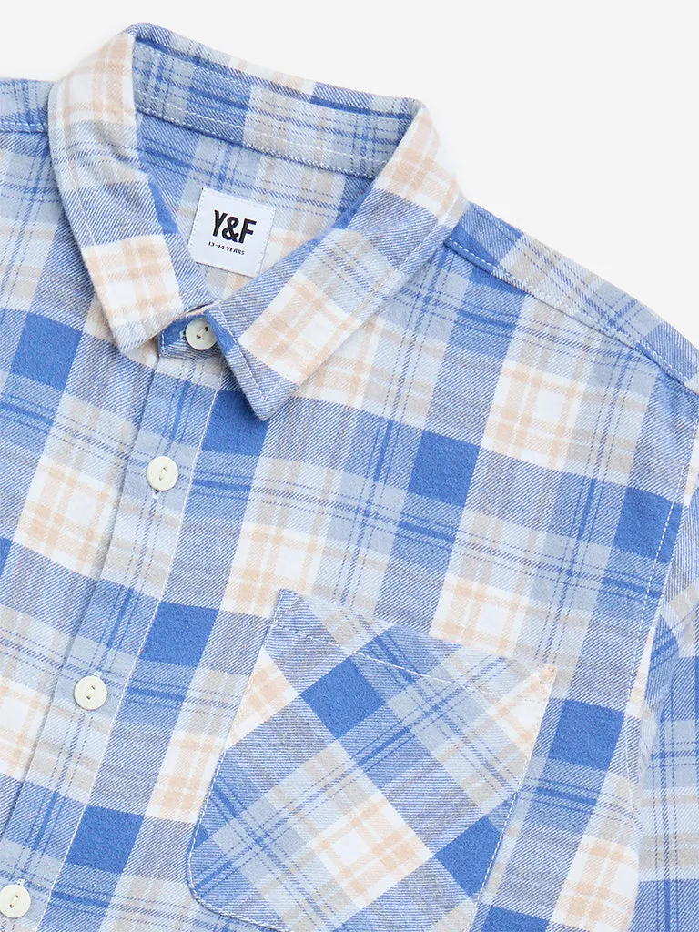 Y&F Kids Blue Flannel Checkered Cotton Shirt