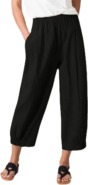 yoeasy Women's Linen Ankle Capris Trousers Loose Comfy Lounge Elastic Waist Pants with Pockets