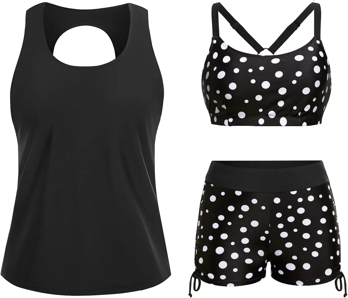 Yonique 3 Piece Womens Tankini Swimsuits with Shorts Athletic Bathing Suits Tank Tops with Bra and Boyshorts