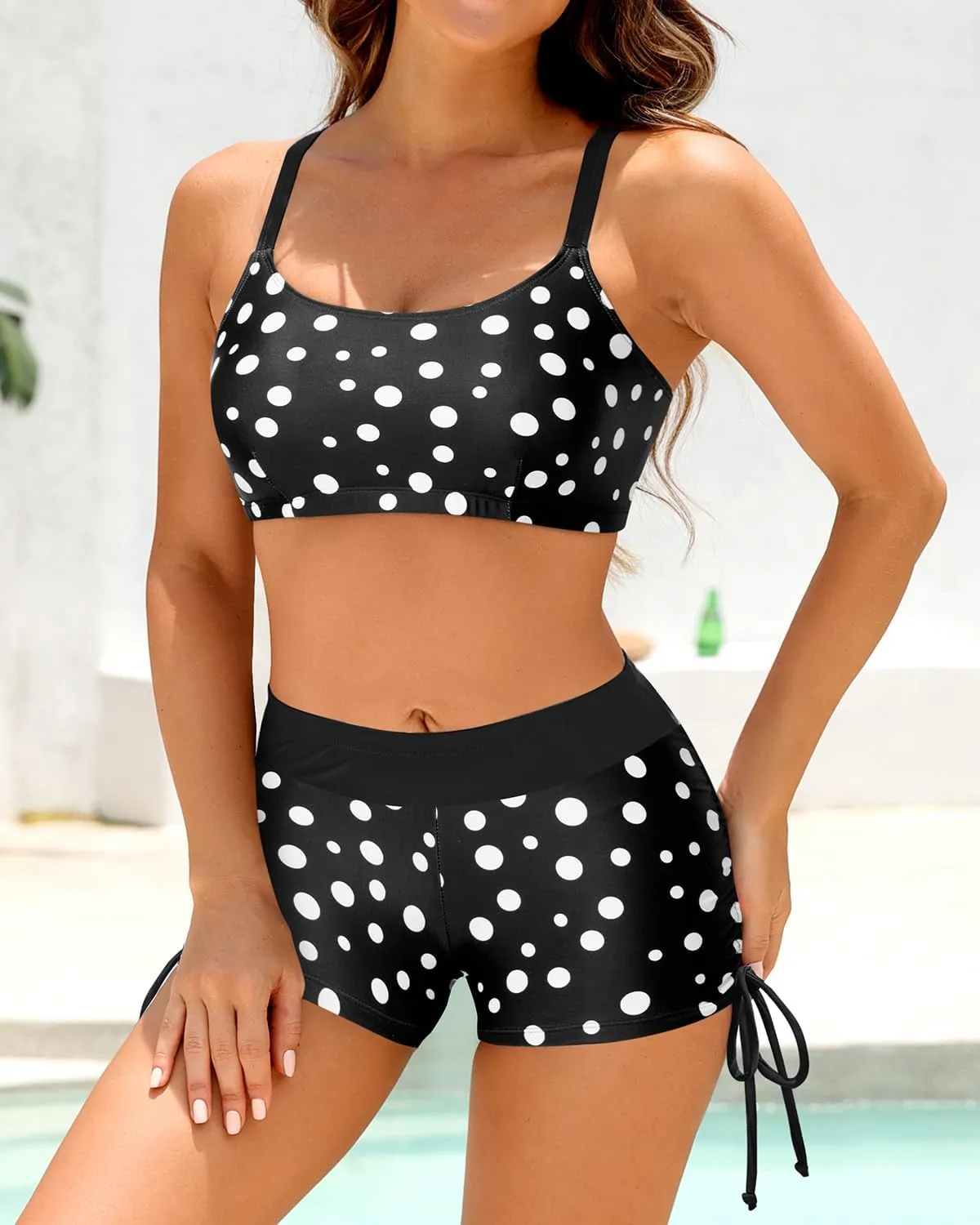 Yonique 3 Piece Womens Tankini Swimsuits with Shorts Athletic Bathing Suits Tank Tops with Bra and Boyshorts