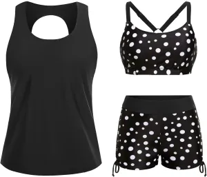 Yonique 3 Piece Womens Tankini Swimsuits with Shorts Athletic Bathing Suits Tank Tops with Bra and Boyshorts