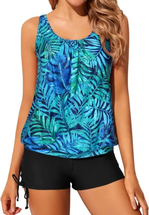 Yonique Blouson Tankini Swimsuits for Women 2 Piece Bathing Suits Tops with Boyshorts Modest Loose Fit Swimwear