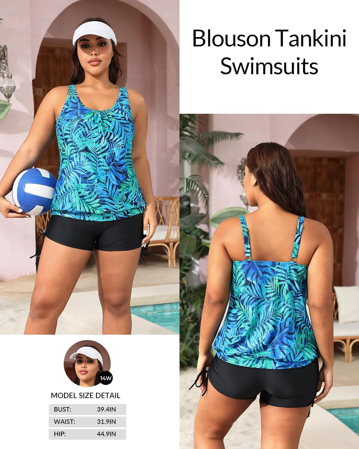 Yonique Blouson Tankini Swimsuits for Women 2 Piece Bathing Suits Tops with Boyshorts Modest Loose Fit Swimwear