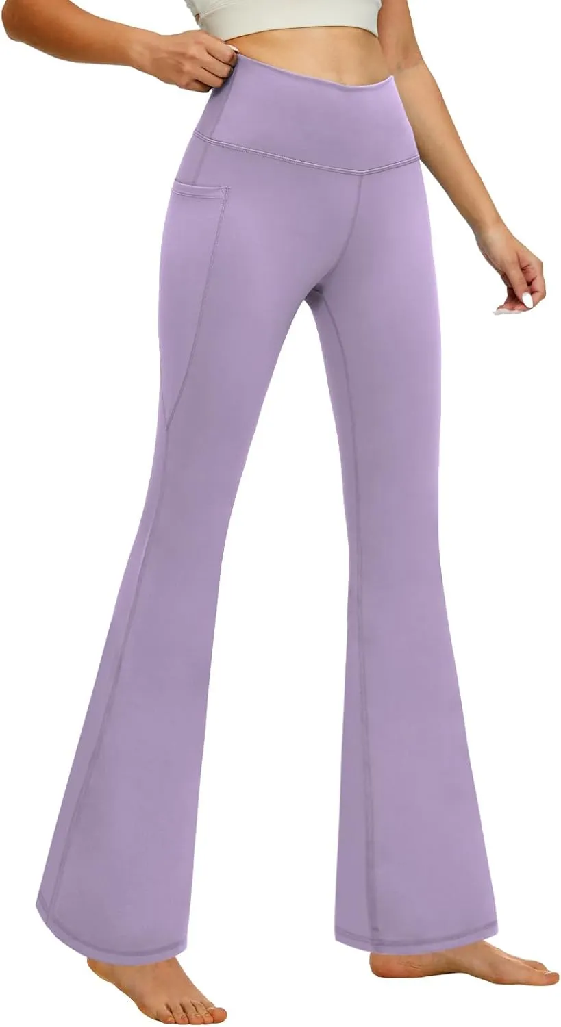 YOYOYOGA Flare Leggings Tummy Control Bootcut Yoga Pants with Pockets High Waisted Stretchy Pull Pant Bootleg Cut