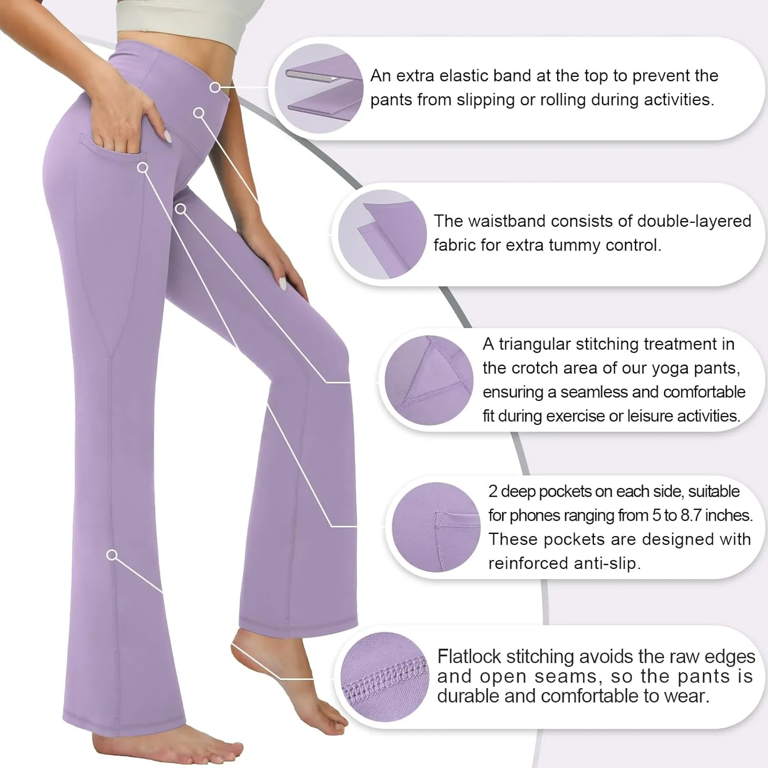 YOYOYOGA Flare Leggings Tummy Control Bootcut Yoga Pants with Pockets High Waisted Stretchy Pull Pant Bootleg Cut