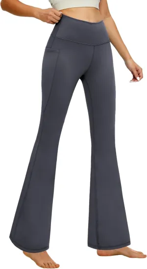 YOYOYOGA Flare Leggings Tummy Control Bootcut Yoga Pants with Pockets High Waisted Stretchy Pull Pant Bootleg Cut