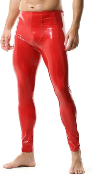 YUFEIDA Men's Faux Leather Tight Pants Man Leggings PVC Long Trousers